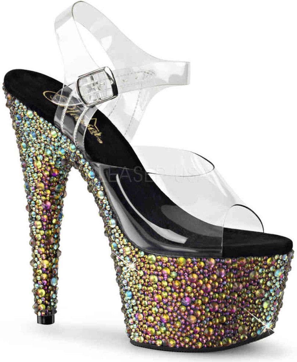 EU 37 = US 7 | BEJEWELED-708MS | *7 Heel, 2 3/4 PF Ankle Strap Sandal w/Multi Sized RS